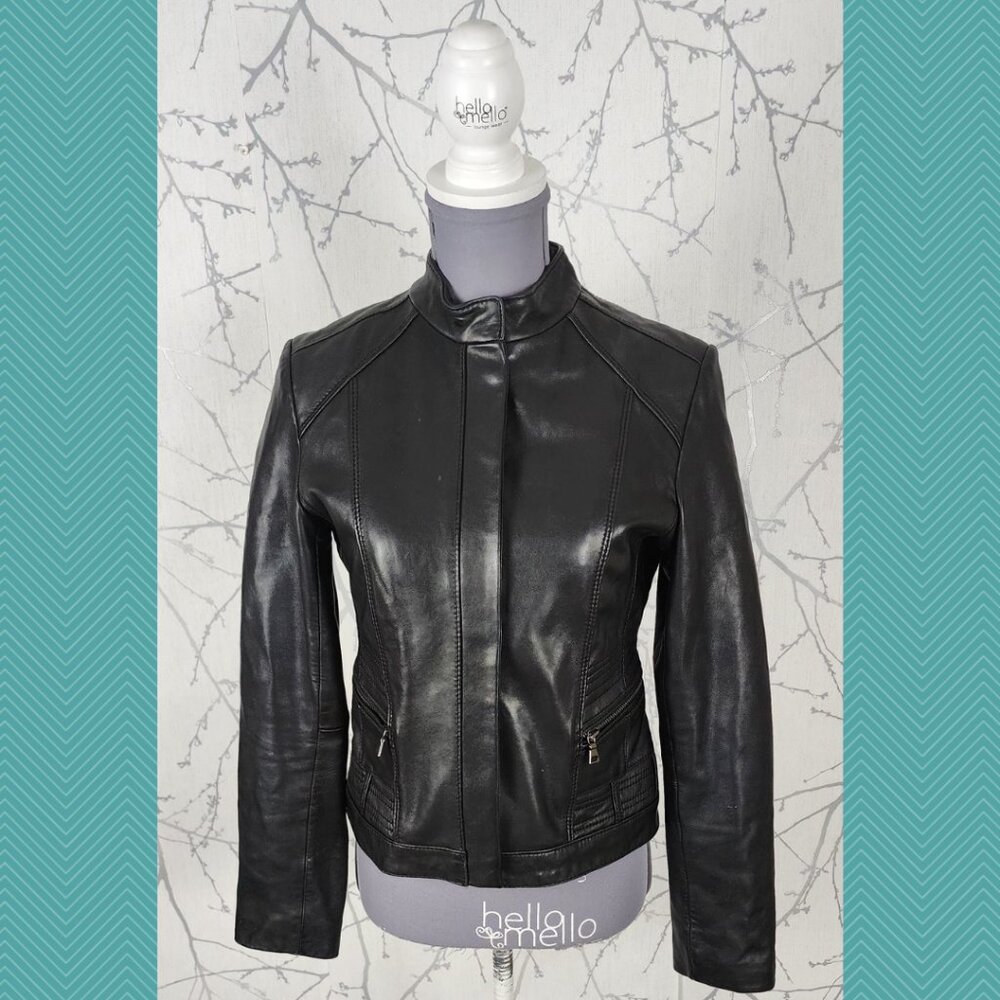 Andrew Marc Black Genuine Leather Full Zip Moto Jacket Biker Grunge